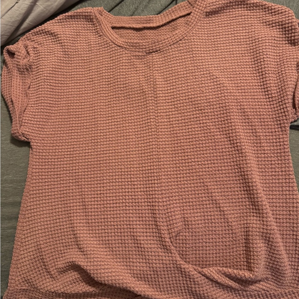 Casual Textured Short Sleeve Top in Mauve